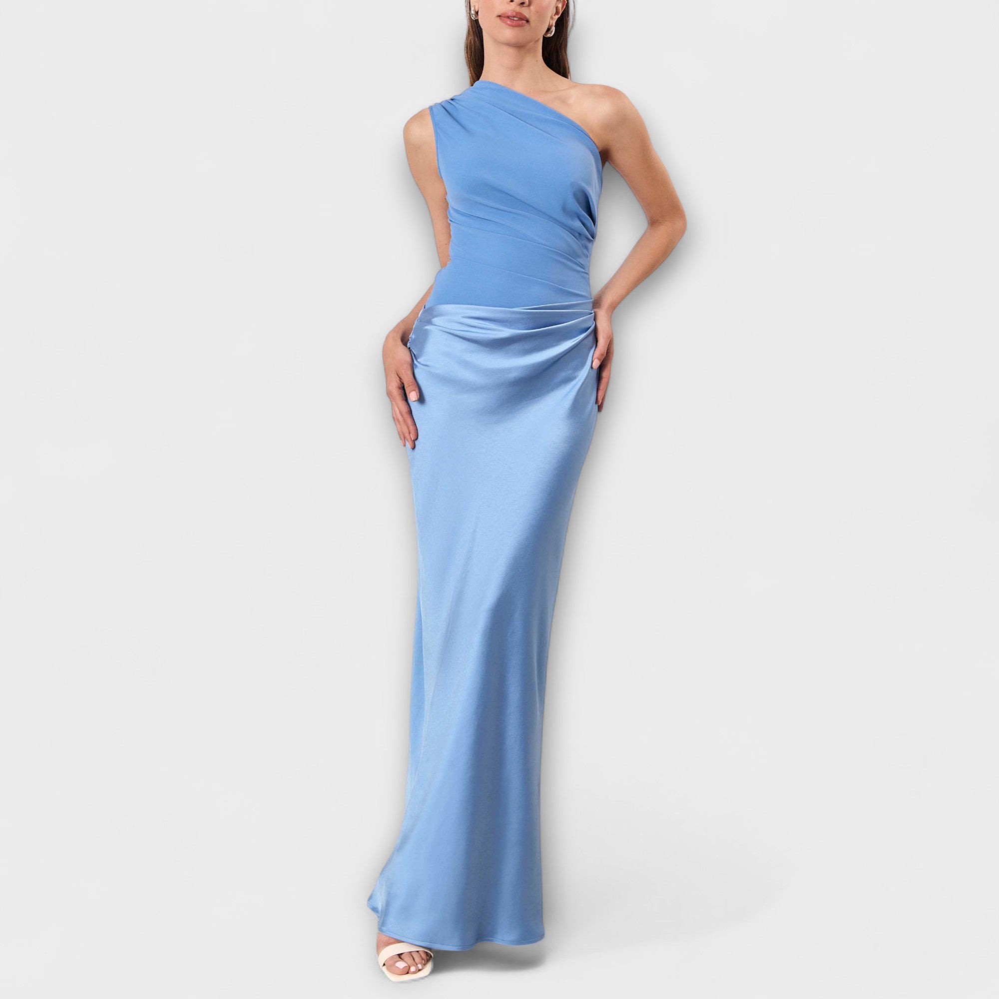 Elegante One-Shoulder Plissé Maxi Jurk