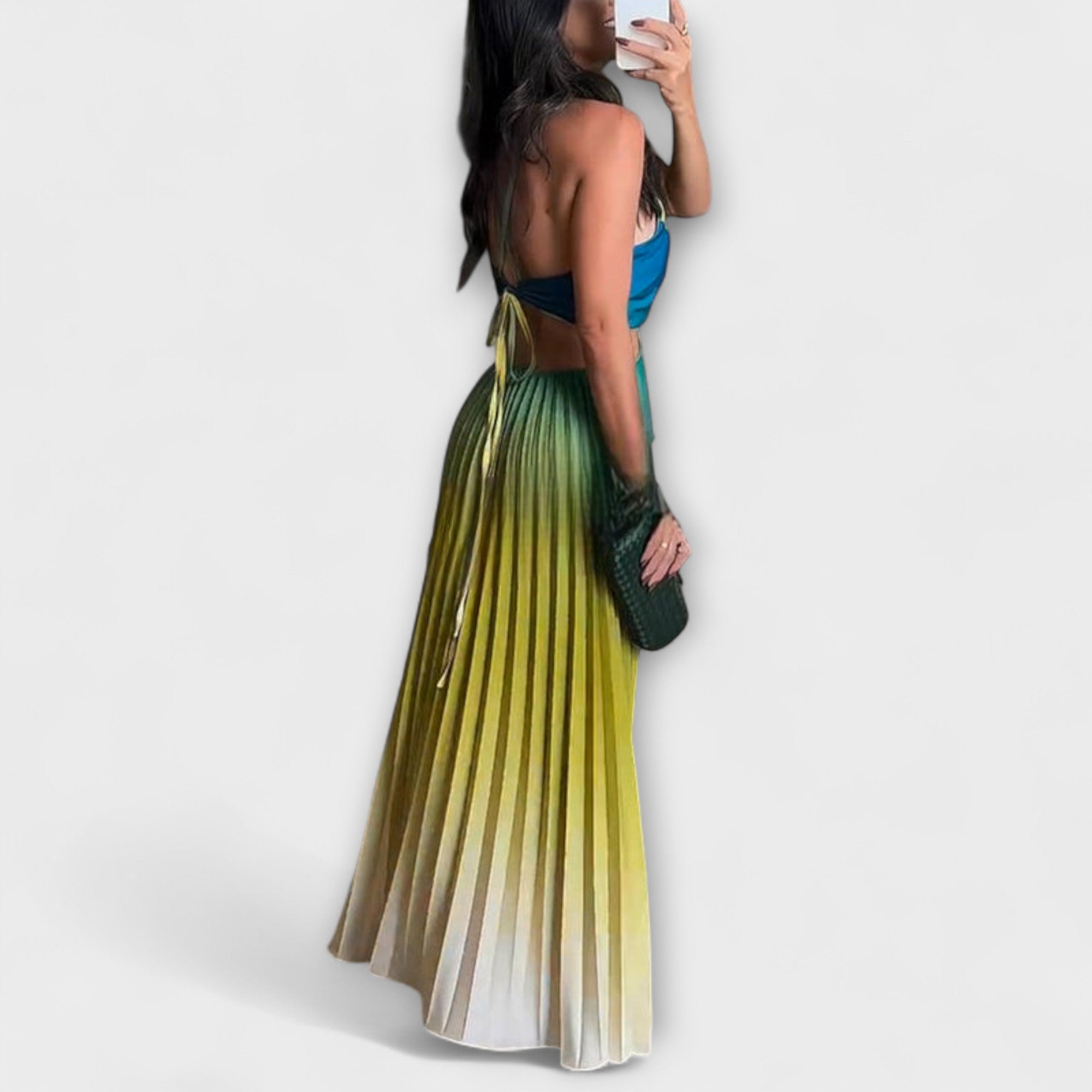 Haven - Chic rugloos krawatten-gradiënt plissé-maxi-jurk