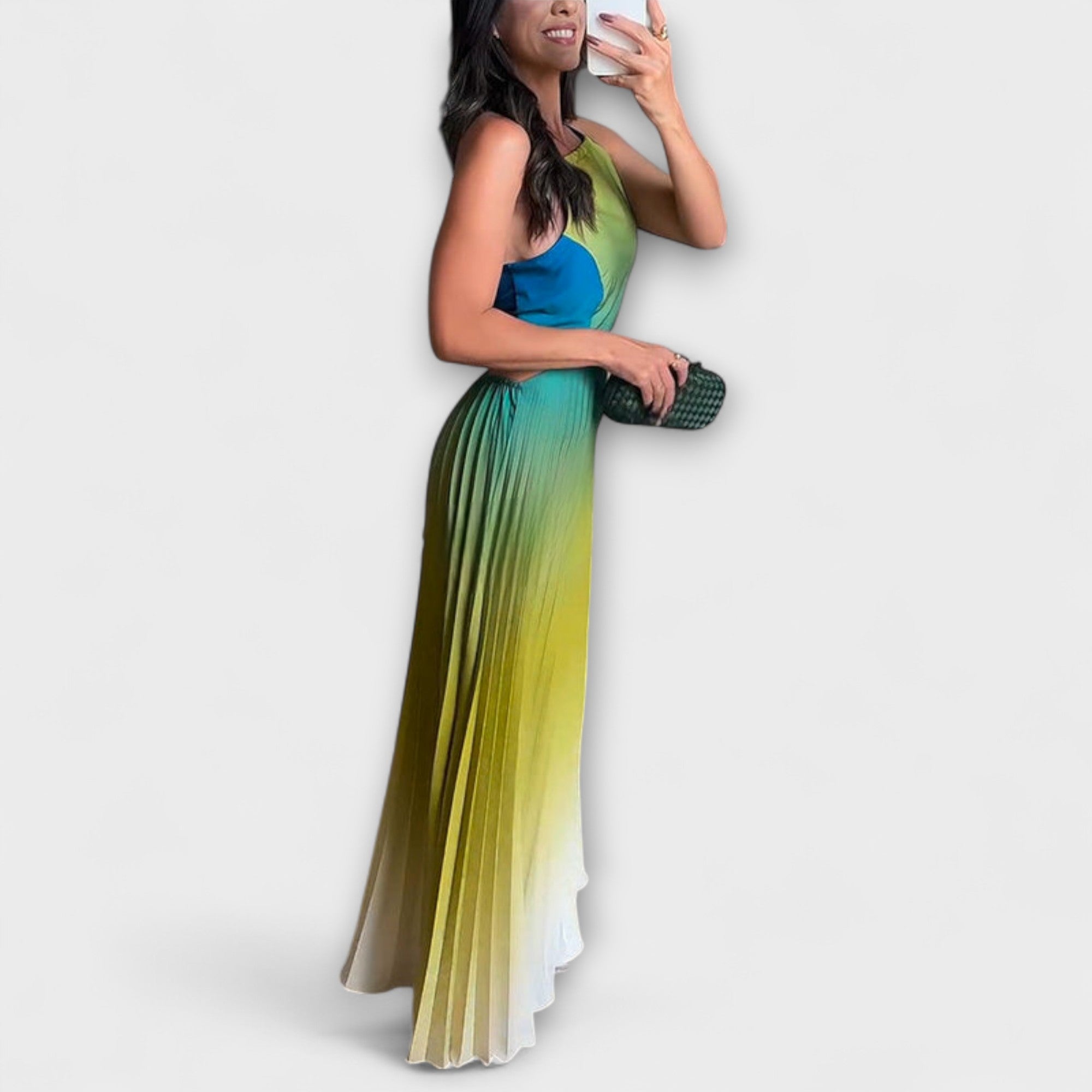 Haven - Chic rugloos krawatten-gradiënt plissé-maxi-jurk