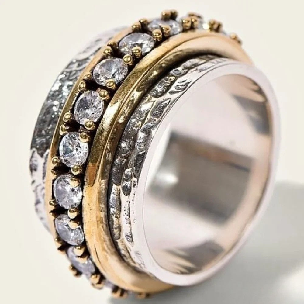 Retro Ring met Ingelegde Steenen