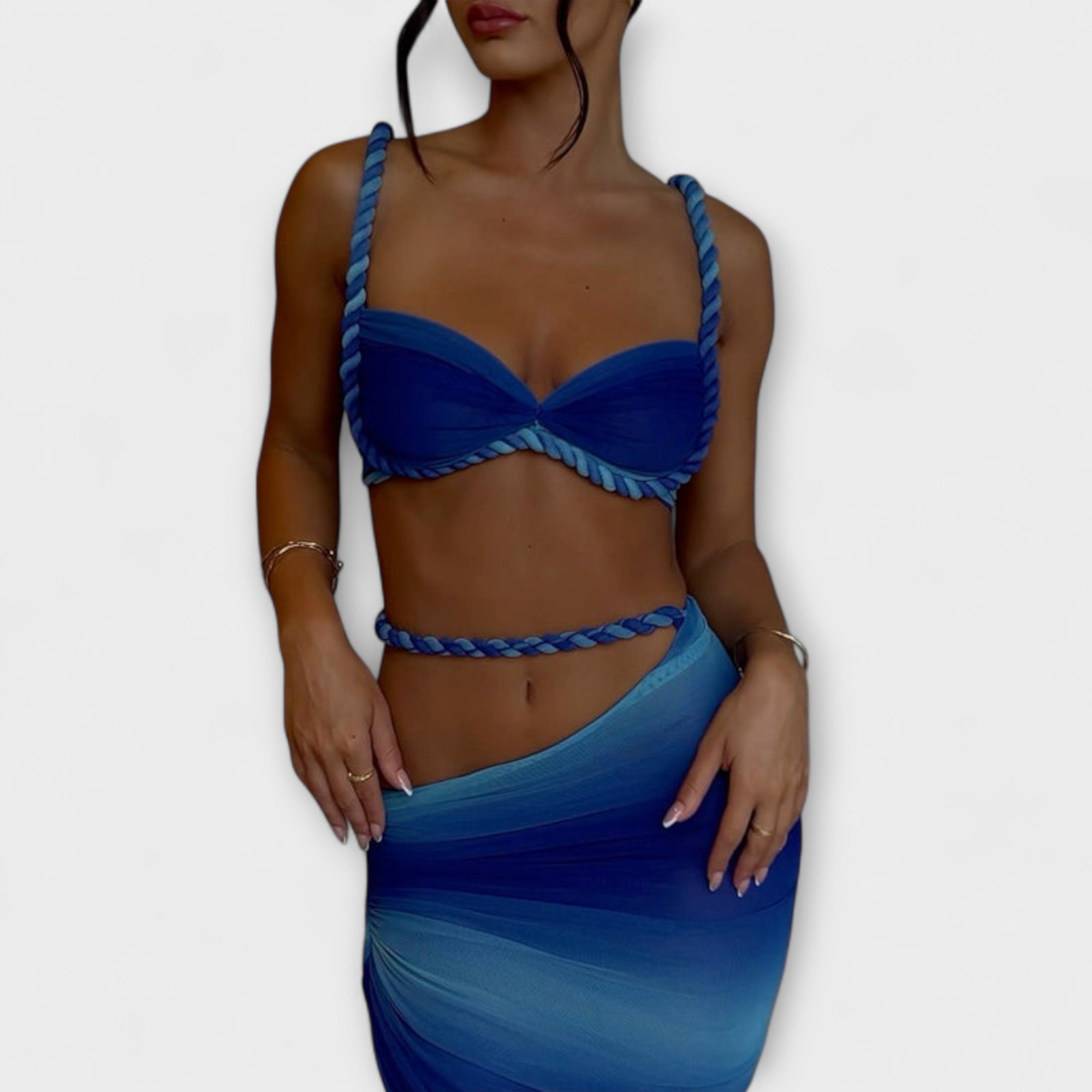 Jane - Chic Gradient Vlecht Crop Top & Overskirt Duo