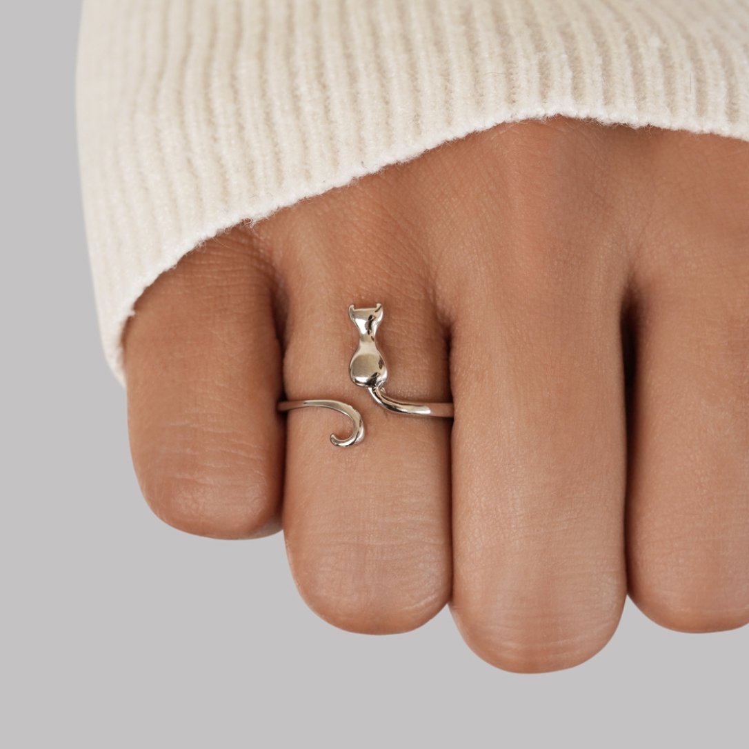 Zilveren Ring Nachtkat